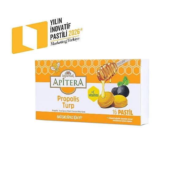 Apitera Doğal Bal, Turp, Kurkumin, C Vitamini ve Propolis İçeren Takviye Edici 16’lı Boğaz Pastili