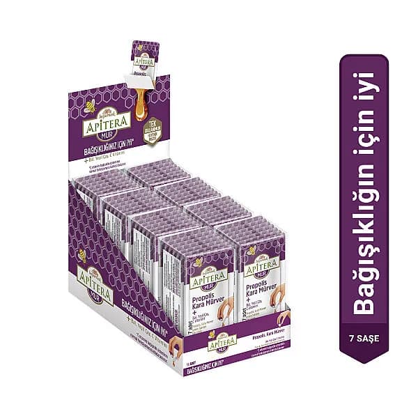 Apitera MUR Doğal Bal, C Vitamini, Kara Mürver, Yeşil Çay ve Propolis İçeren Takviye Edici 56'lı Saşe