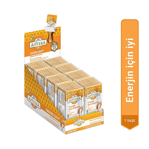 Apitera UP Doğal Bal, B Vitaminleri, Kırmızı Ginseng, Guarana ve Propolis İçeren Takviye Edici 56'lı Saşe