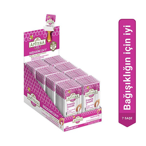 Apitera ZEN Doğal Bal, C Vitamini, Çinko, Selenyum, Zencefil, Tarçın, Karanfil, Karabiber, Limon ve Propolis İçeren Takviye Edici 56'lı Saşe